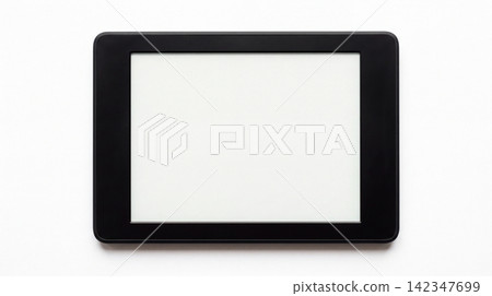 Modern electronic tablet device with large blank white display screen technology electronic computer interface internet communication connection wireless portable hardware multimedia 142347699