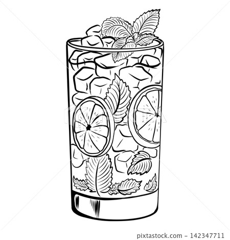 Mojito Cocktail Illustration with Lime and Fresh Mint Mojito Cocktail Illustration with Lime and Fresh Mint 142347711