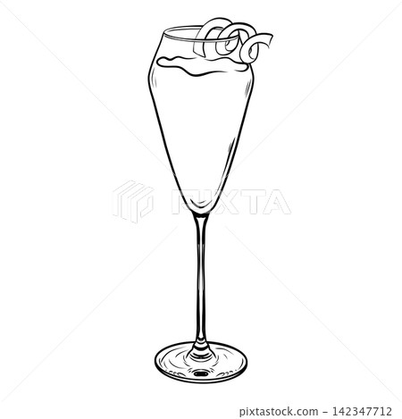 French 75 Cocktail Illustration with Lemon Garnish French 75 Cocktail Illustration with Lemon Garnish 142347712