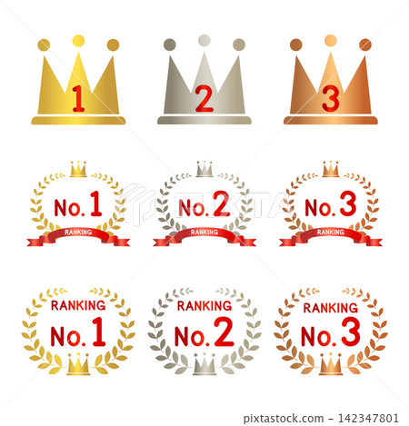 Ready-to-use illustration materials of gold, silver, and bronze crowns Ready-to-use illustration materials of gold, silver, and bronze crowns 142347801