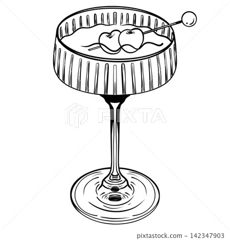Manhattan Cocktail Illustration with Cherry Garnish 142347903