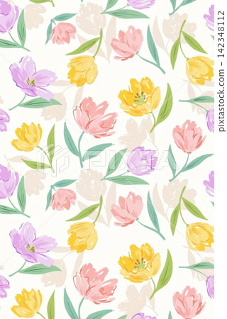Big set of soft pastel watercolor floral seamless patterns for creative design projects 142348112
