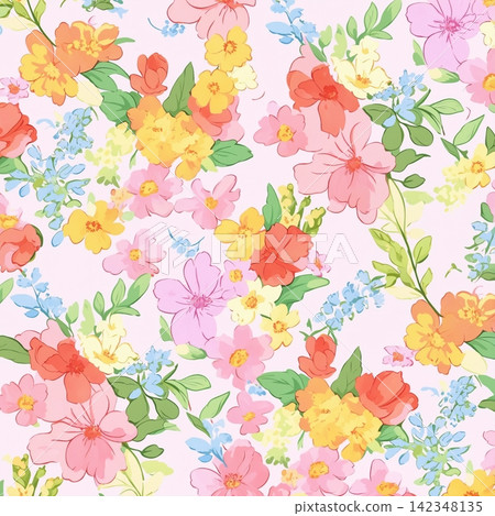 Big set of soft pastel watercolor floral seamless patterns for creative design projects 142348135