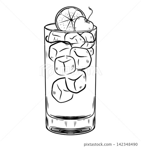 Tom Collins Cocktail Illustration with Lemon Garnish Tom Collins Cocktail Illustration with Lemon Garnish 142348490