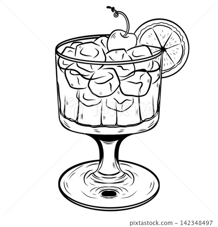 Amaretto Sour Cocktail Illustration with Lemon and Cherry Amaretto Sour Cocktail Illustration with Lemon and Cherry 142348497