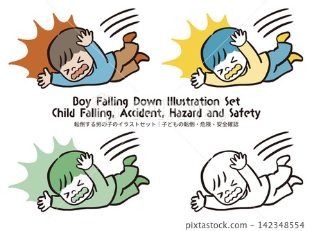 Illustration set of a boy falling | Child falls, accidents, dangers, and safety measures 142348554