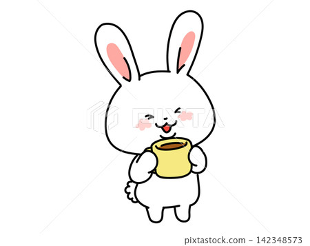 A rabbit smiling while drinking coffee A rabbit smiling while drinking coffee 142348573