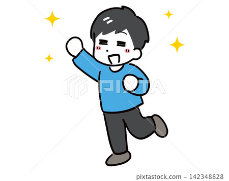 A full-body illustration of a young man with a joyful, happy expression. A full-body illustration of a young man with a joyful, happy expression. 142348828