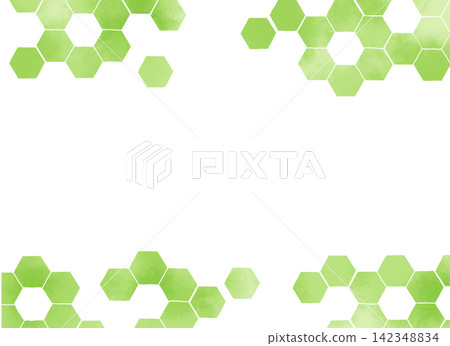 Yellow-green hexagonal watercolor-style frame background. A refreshing honeycomb frame illustration. Yellow-green hexagonal watercolor-style frame background. A refreshing honeycomb frame illustration. 142348834