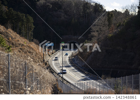 Winter road scenery overlooking the Izu Expressway and tunnels. Winter road scenery overlooking the Izu Expressway and tunnels. 142348861