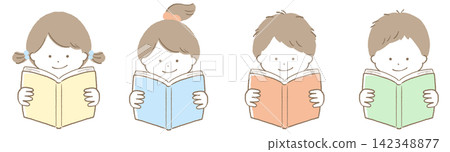 Autumn Reading: Children Reading Books Set Autumn Reading: Children Reading Books Set 142348877