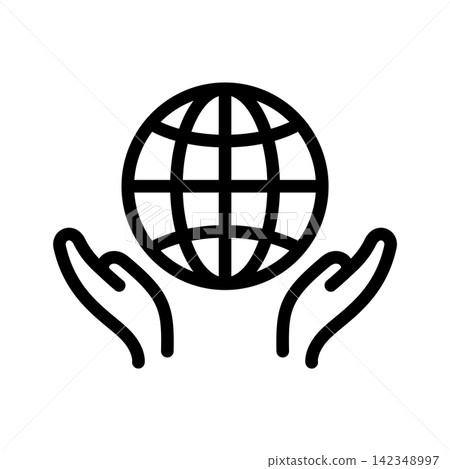簡潔的環保永續圖示:地球和一隻手的插圖。 簡潔的環保永續圖示:地球和一隻手的插圖。 142348997