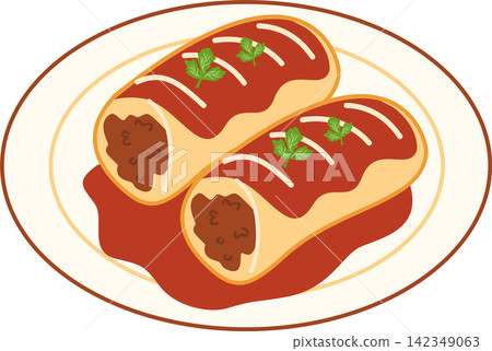 illustration of two enchiladas with sauce illustration of two enchiladas with sauce 142349063