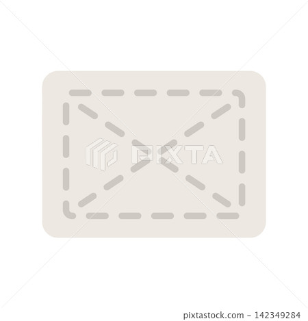 A simple icon representing a beige cleaning cloth with dashed stitching. A simple icon representing a beige cleaning cloth with dashed stitching. 142349284