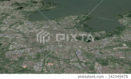 Oblique aerial 3D illustration of Wuxi, China Oblique aerial 3D illustration of Wuxi, China 142349478
