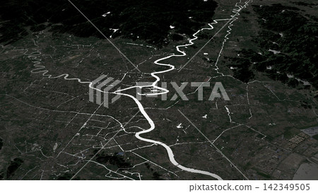 Oblique aerial 3D illustration of Ningbo, China 142349505