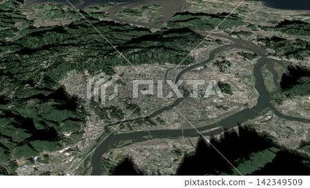Oblique aerial 3D illustration of Fuzhou, China Oblique aerial 3D illustration of Fuzhou, China 142349509