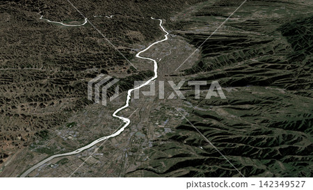 Oblique aerial 3D illustration of Lanzhou, China Oblique aerial 3D illustration of Lanzhou, China 142349527