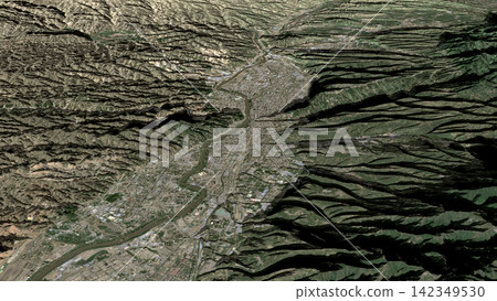 Oblique aerial 3D illustration of Lanzhou, China Oblique aerial 3D illustration of Lanzhou, China 142349530