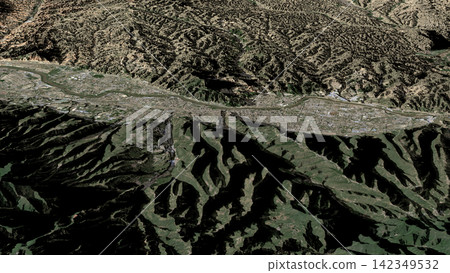 Oblique aerial 3D illustration of Lanzhou, China Oblique aerial 3D illustration of Lanzhou, China 142349532