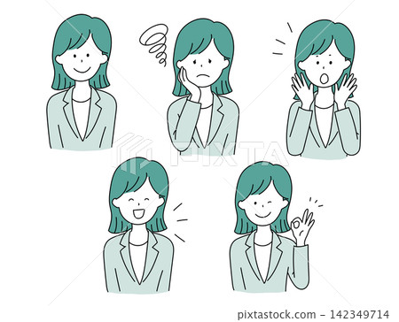 A set of facial expressions for women that can be used in business settings. A set of facial expressions for women that can be used in business settings. 142349714