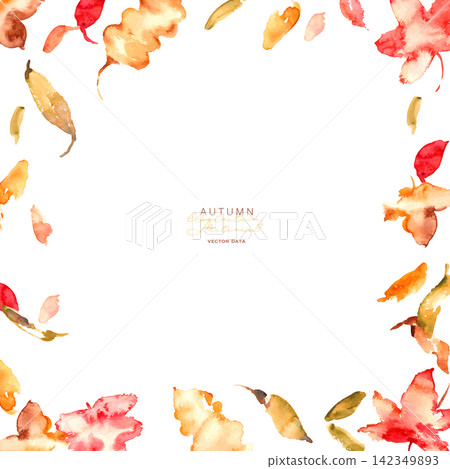 Autumn maple leaves and red leaf watercolor frame/background set Autumn maple leaves and red leaf watercolor frame/background set 142349893