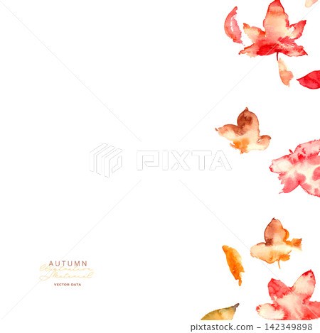Autumn maple leaves and red leaf watercolor frame/background set Autumn maple leaves and red leaf watercolor frame/background set 142349898