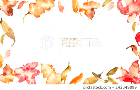 Autumn maple leaves and red leaf watercolor frame/background set Autumn maple leaves and red leaf watercolor frame/background set 142349899
