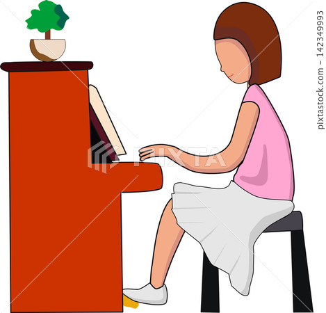 a young Girl Playing red Piano Illustration a young Girl Playing red Piano Illustration 142349993