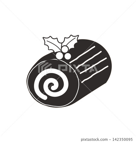 Bûche de Noël (Christmas cake) monochrome illustration, Christmas cake illustration, Christmas materials Bûche de Noël (Christmas cake) monochrome illustration, Christmas cake illustration, Christmas materials 142350095