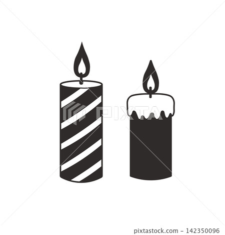 Black and white illustration of a Christmas candle Black and white illustration of a Christmas candle 142350096