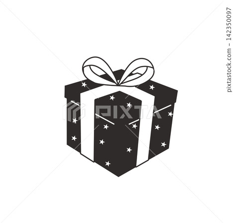 Christmas-themed material: Black and white illustration of a Christmas present with a ribbon. Christmas-themed material: Black and white illustration of a Christmas present with a ribbon. 142350097