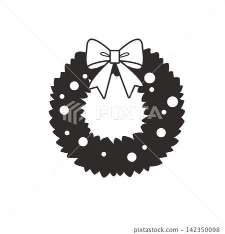 Black and white illustration of a Christmas wreath - Christmas materials Black and white illustration of a Christmas wreath - Christmas materials 142350098
