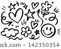 Hand drawn doodle set with heart symbols stars smiley face flowers arrows and cloud isolated on white background 142350354