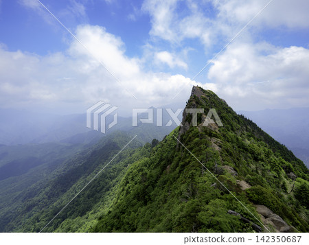 The majestic mountain scenery of Mt. Ishizuchi, perfect for use as a background in flyers and advertisements. The majestic mountain scenery of Mt. Ishizuchi, perfect for use as a background in flyers and advertisements. 142350687