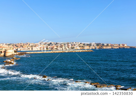 Sunny day view of Syracuse Italian coastline Sunny day view of Syracuse Italian coastline 142350830
