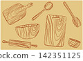Illustrations of wooden kitchen utensils 142351125