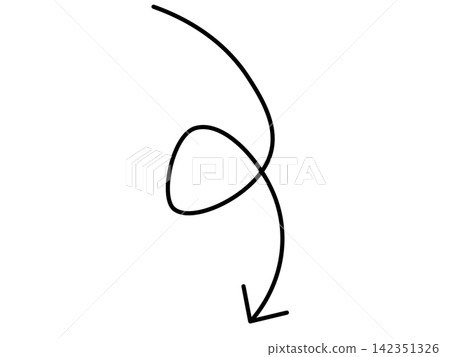 An arrow that curves downwards. 142351326