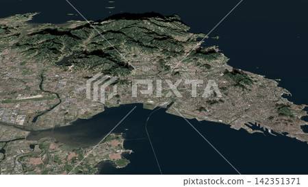 Oblique aerial 3D illustration of Qingdao, China Oblique aerial 3D illustration of Qingdao, China 142351371