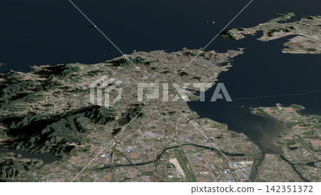 Oblique aerial 3D illustration of Qingdao, China Oblique aerial 3D illustration of Qingdao, China 142351372
