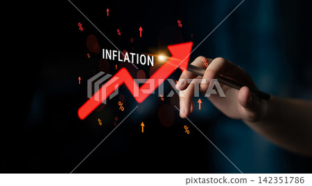 Rising Inflation Graph with Hand Indicator and Percentage Symbols Representing Economic Trends and Analysis in Business Context Haptic Rising Inflation Graph with Hand Indicator and Percentage Symbols Representing Economic Trends and Analysis in Business Context Haptic 142351786