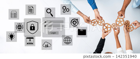 Hands Collaborating with Gears against Technology Icons, Representing Teamwork, Innovation, Security, and Data Management in a Digital World Gantry Hands Collaborating with Gears against Technology Icons, Representing Teamwork, Innovation, Security, and Data Management in a Digital World Gantry 142351940