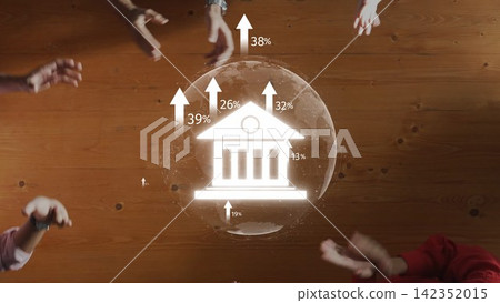 Group of Diverse People Interacting Around a Virtual Globe with Financial Growth Symbols Representing Economic Concepts and Global Finance Analytics. Raster Group of Diverse People Interacting Around a Virtual Globe with Financial Growth Symbols Representing Economic Concepts and Global Finance Analytics. Raster 142352015