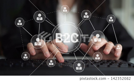 B2C Business Model with Consumer Delivery, Retail, and Growth Icons Muxer B2C Business Model with Consumer Delivery, Retail, and Growth Icons Muxer 142352082