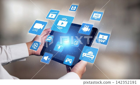 Multimedia technology icons with video, music, image and streaming concept Gist Multimedia technology icons with video, music, image and streaming concept Gist 142352191