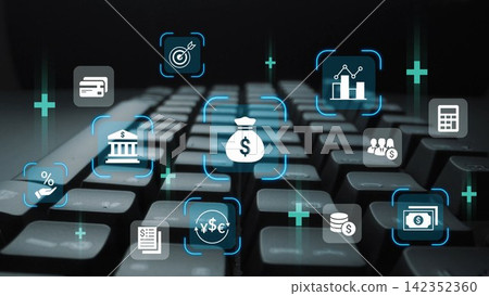 Computer Keyboard with Digital Finance Icons for Online Banking, Investment, Cryptocurrency, E-Commerce, and Financial Analytics Concepts Gluon Computer Keyboard with Digital Finance Icons for Online Banking, Investment, Cryptocurrency, E-Commerce, and Financial Analytics Concepts Gluon 142352360