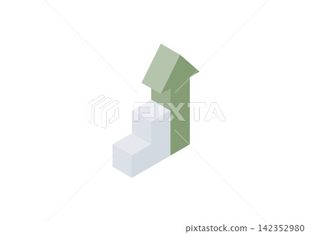樓梯（綠色）的等距圖，最高一級階梯以彩色箭頭標示。 142352980