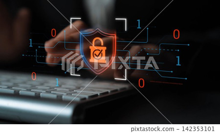 Digital security concept with padlock symbol and binary code in a modern technology environment, showcasing online safety, data protection, and cybersecurity Gluon Digital security concept with padlock symbol and binary code in a modern technology environment, showcasing online safety, data protection, and cybersecurity Gluon 142353101