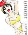 A girl in a bikini taking a selfie with her smartphone 142353185