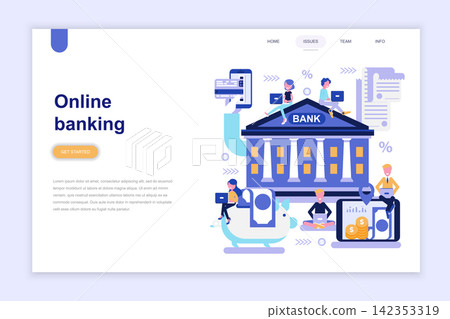 Landing page template of online banking modern flat design concept. Learning and people concept. Conceptual flat vector illustration for web page, website and mobile website. Landing page template of online banking modern flat design concept. Learning and people concept. Conceptual flat vector illustration for web page, website and mobile website. 142353319